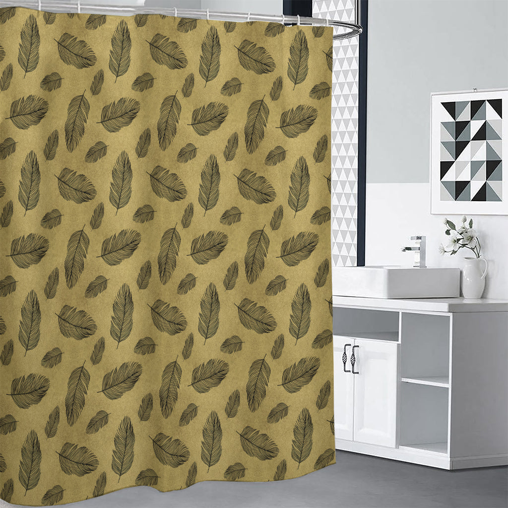 Black And Gold Feather Pattern Print Premium Shower Curtain