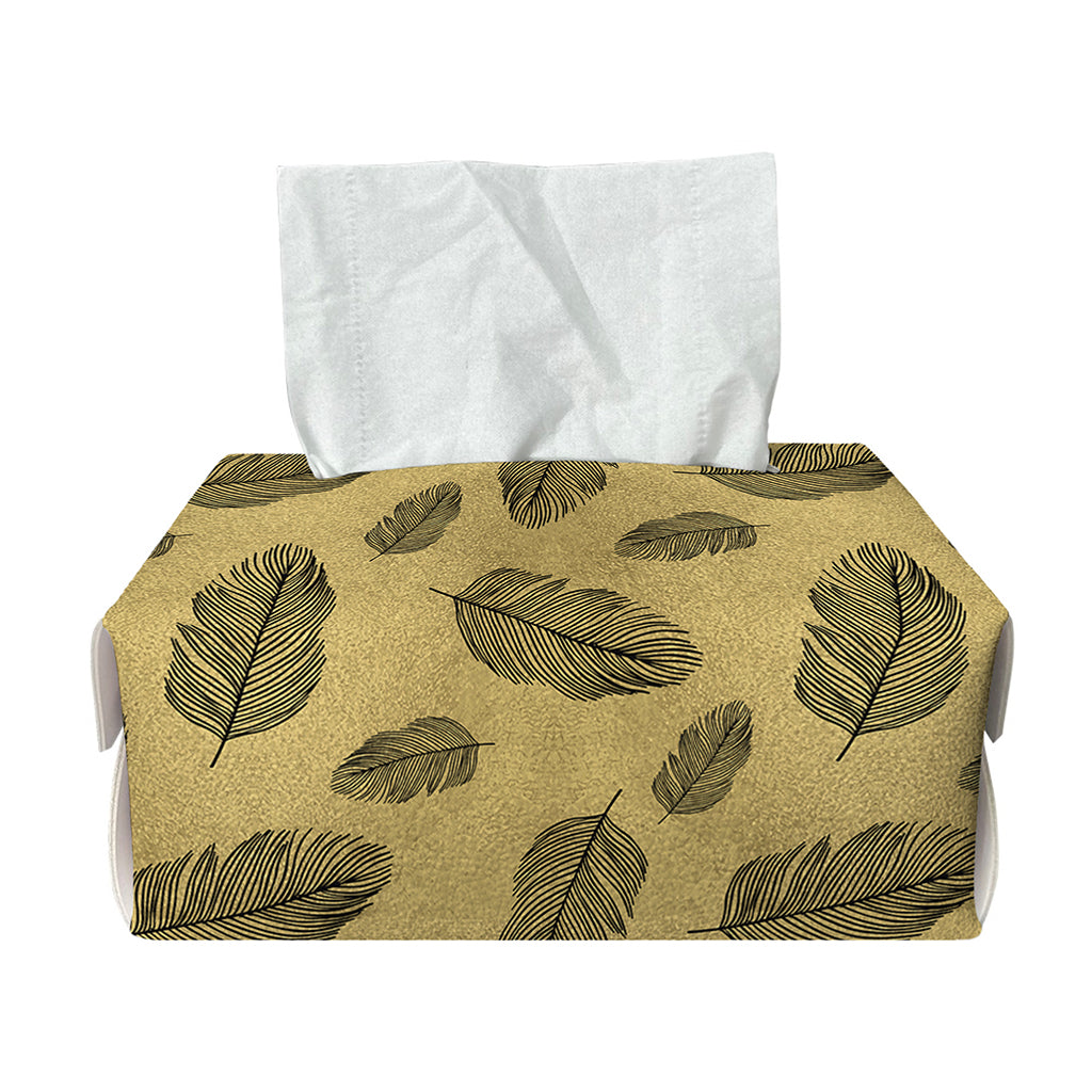 Black And Gold Feather Pattern Print Rectangle Tissue Box Cover