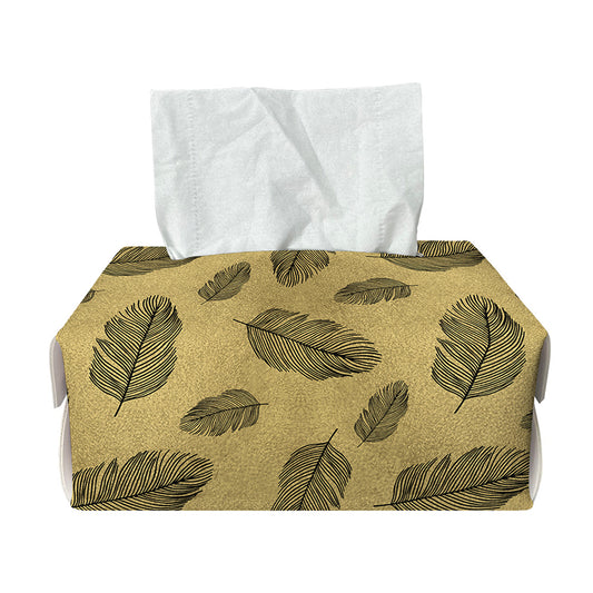 Black And Gold Feather Pattern Print Rectangle Tissue Box Cover