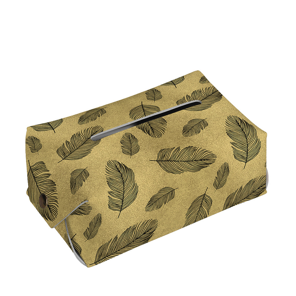 Black And Gold Feather Pattern Print Rectangle Tissue Box Cover