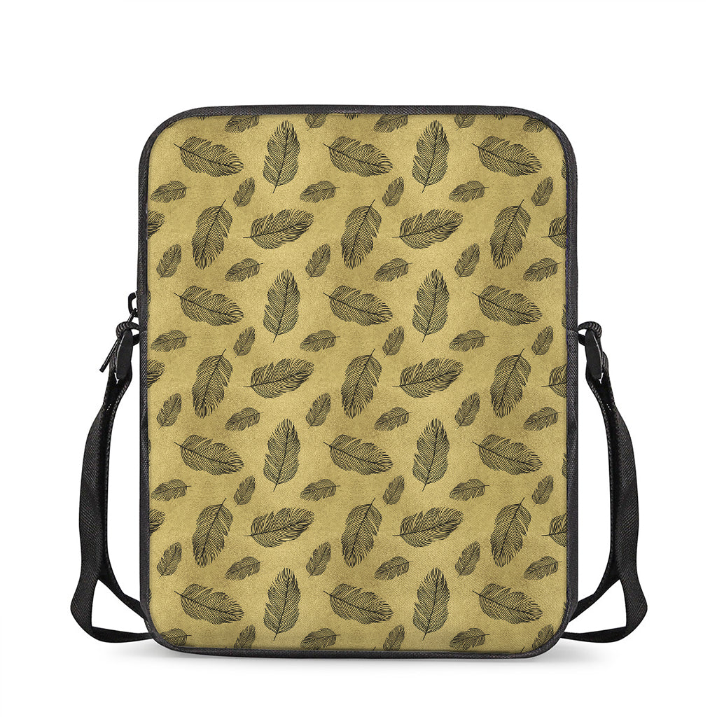 Black And Gold Feather Pattern Print Rectangular Crossbody Bag