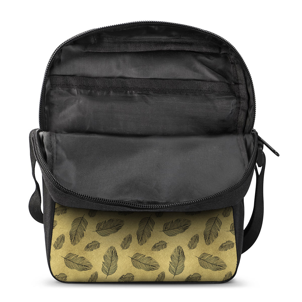 Black And Gold Feather Pattern Print Rectangular Crossbody Bag