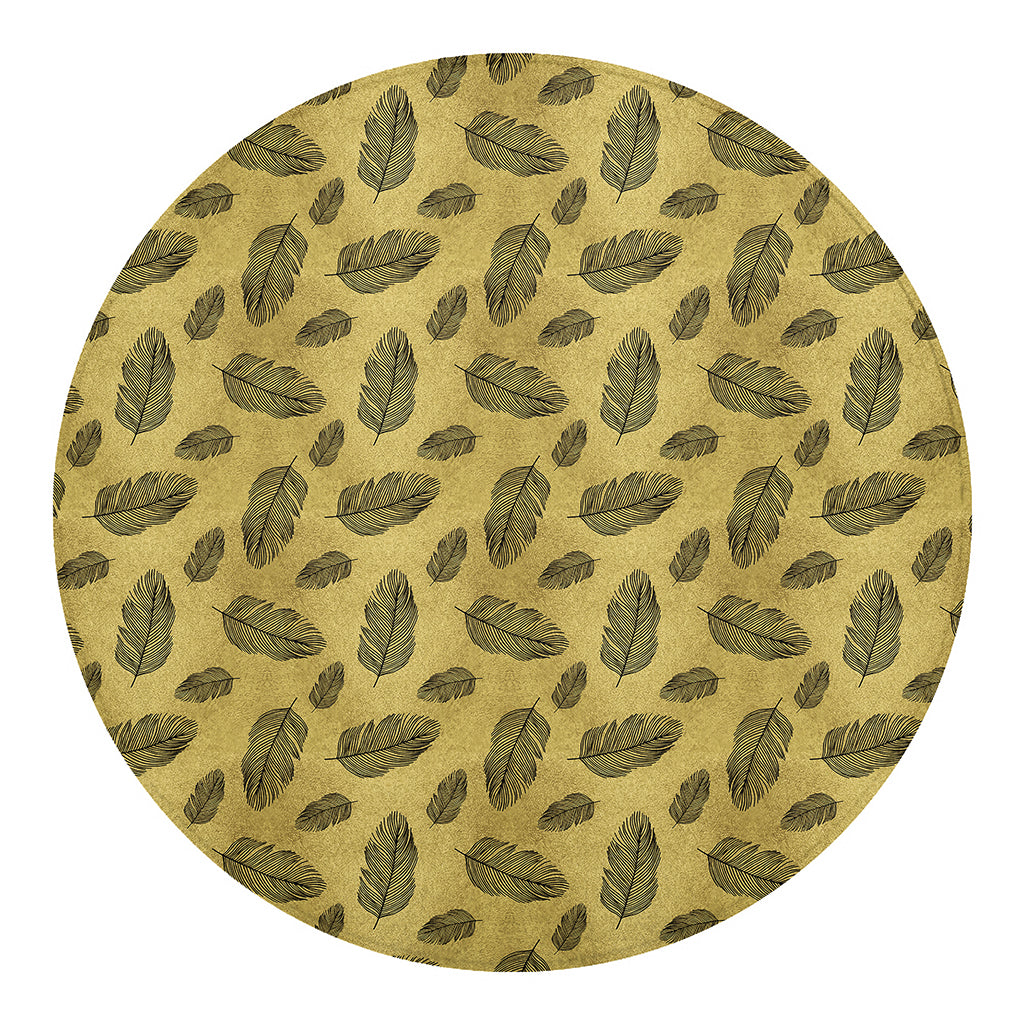 Black And Gold Feather Pattern Print Round Blanket
