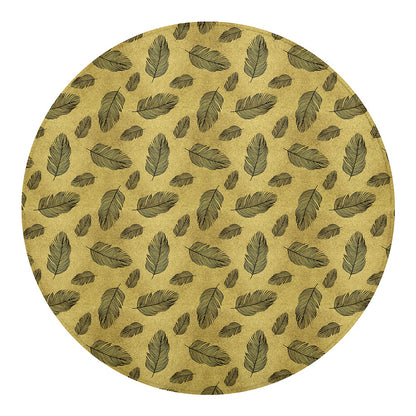 Black And Gold Feather Pattern Print Round Blanket