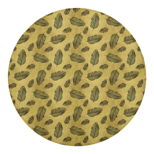 Black And Gold Feather Pattern Print Round Blanket