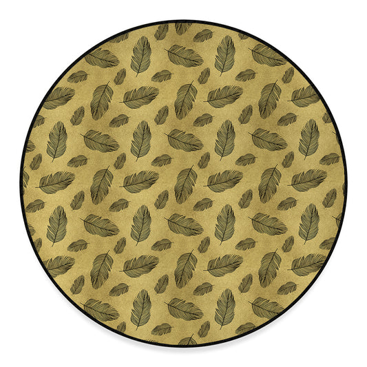 Black And Gold Feather Pattern Print Round Floor Mat