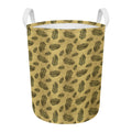 Black And Gold Feather Pattern Print Round Laundry Basket