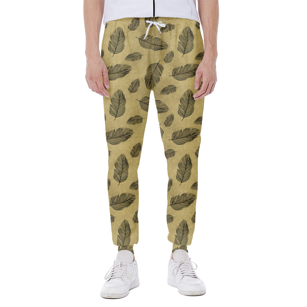 Black And Gold Feather Pattern Print Scuba Joggers