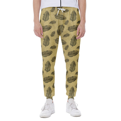 Black And Gold Feather Pattern Print Scuba Joggers