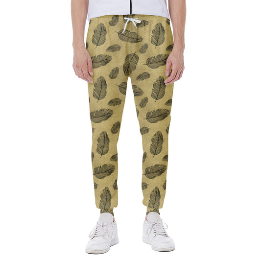Black And Gold Feather Pattern Print Scuba Joggers
