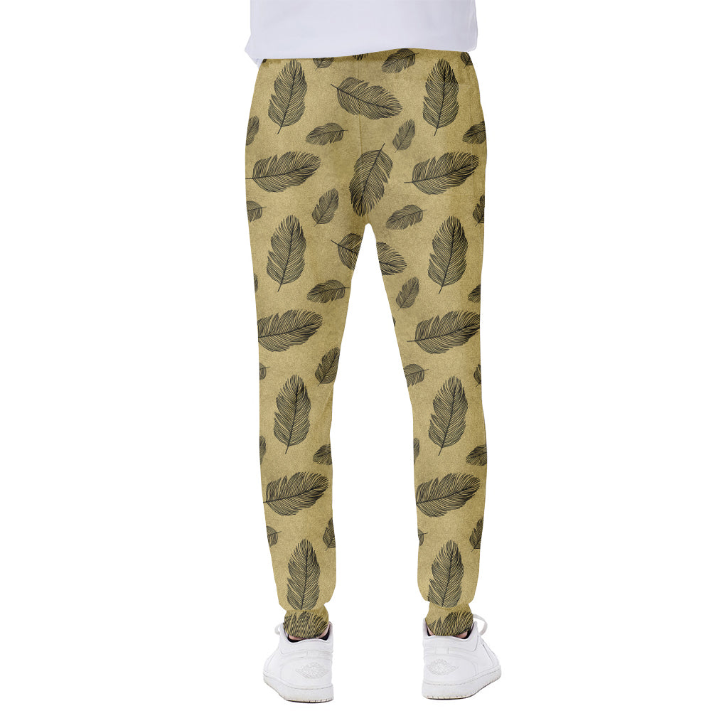 Black And Gold Feather Pattern Print Scuba Joggers
