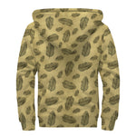 Black And Gold Feather Pattern Print Sherpa Lined Zip Up Hoodie