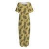 Black And Gold Feather Pattern Print Short Sleeve Long Nightdress