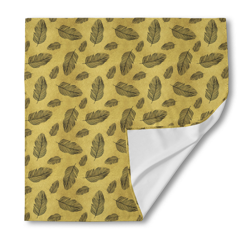 Black And Gold Feather Pattern Print Silk Bandana