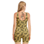 Black And Gold Feather Pattern Print Sleeveless One Piece Swimsuit