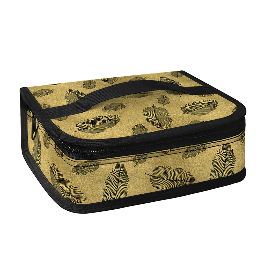 Black And Gold Feather Pattern Print Small Lunch Bag