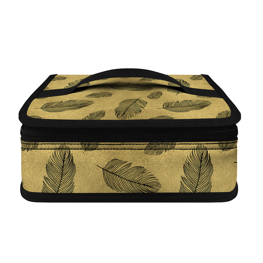 Black And Gold Feather Pattern Print Small Lunch Bag