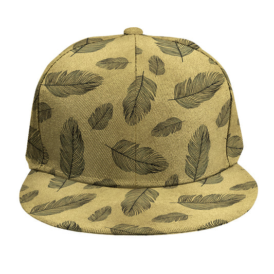 Black And Gold Feather Pattern Print Snapback Cap