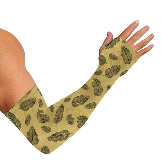 Black And Gold Feather Pattern Print Sun Protection Arm Sleeves