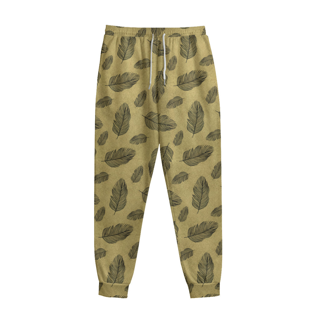 Black And Gold Feather Pattern Print Sweatpants