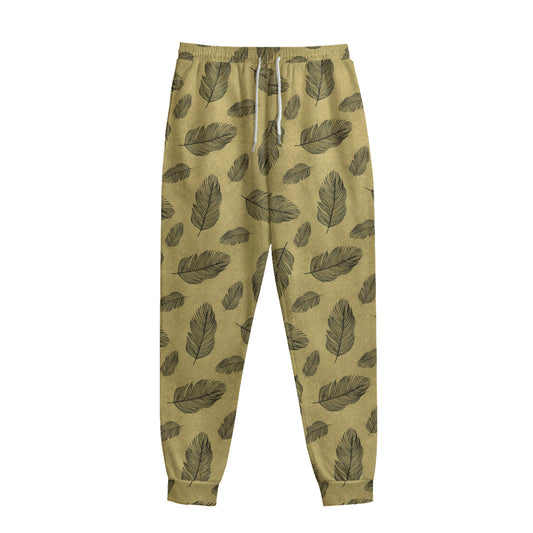 Black And Gold Feather Pattern Print Sweatpants