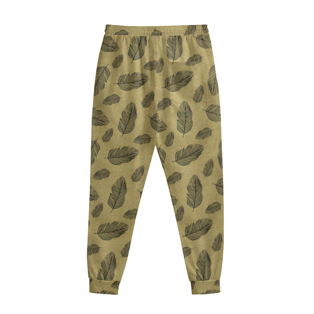 Black And Gold Feather Pattern Print Sweatpants