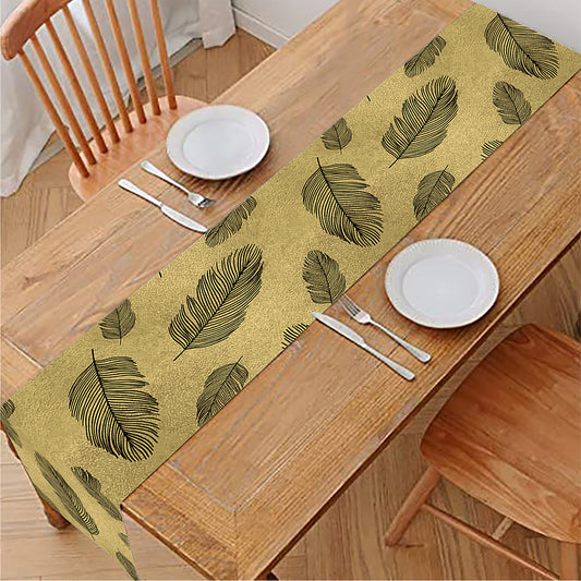 Black And Gold Feather Pattern Print Table Runner