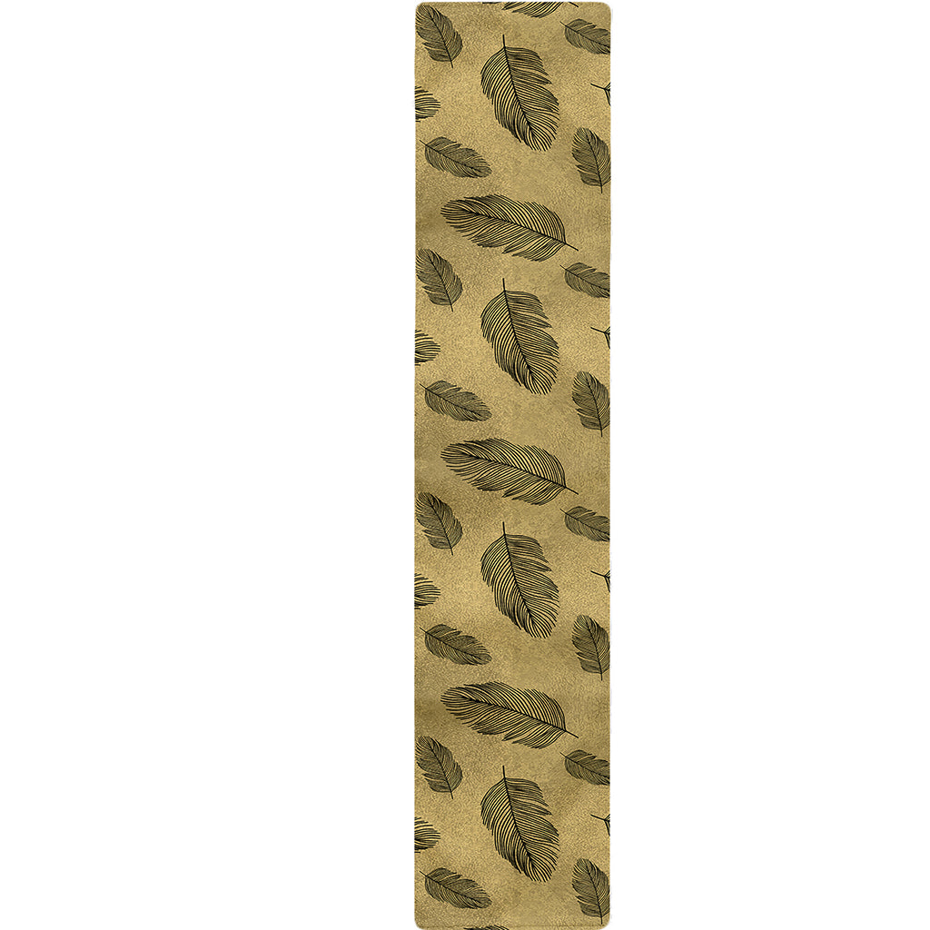 Black And Gold Feather Pattern Print Table Runner