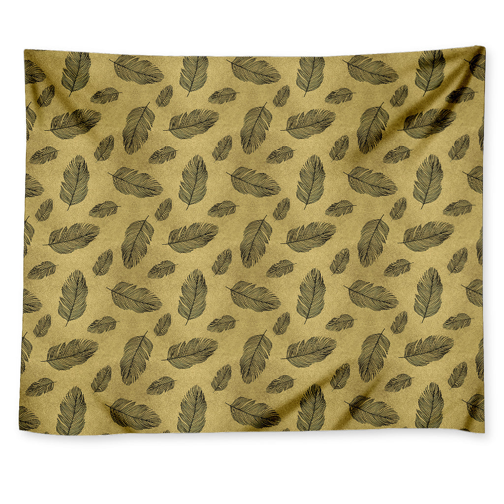 Black And Gold Feather Pattern Print Tapestry