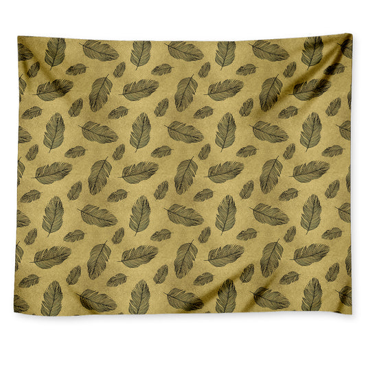Black And Gold Feather Pattern Print Tapestry