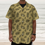 Black And Gold Feather Pattern Print Textured Short Sleeve Shirt