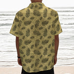 Black And Gold Feather Pattern Print Textured Short Sleeve Shirt