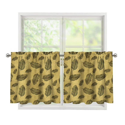 Black And Gold Feather Pattern Print Tier Curtains
