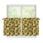 Black And Gold Feather Pattern Print Tier Curtains