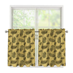Black And Gold Feather Pattern Print Tier Curtains