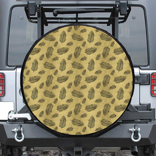 Black And Gold Feather Pattern Print Tire Cover