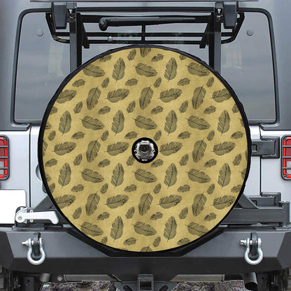 Black And Gold Feather Pattern Print Tire Cover With Camera Hole
