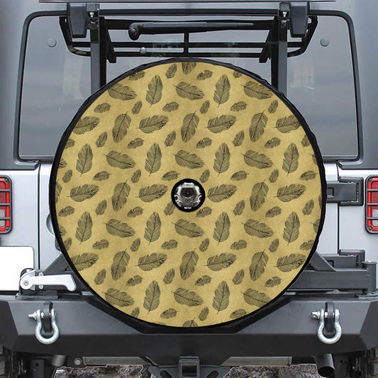 Black And Gold Feather Pattern Print Tire Cover With Camera Hole