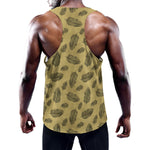 Black And Gold Feather Pattern Print Training Tank Top