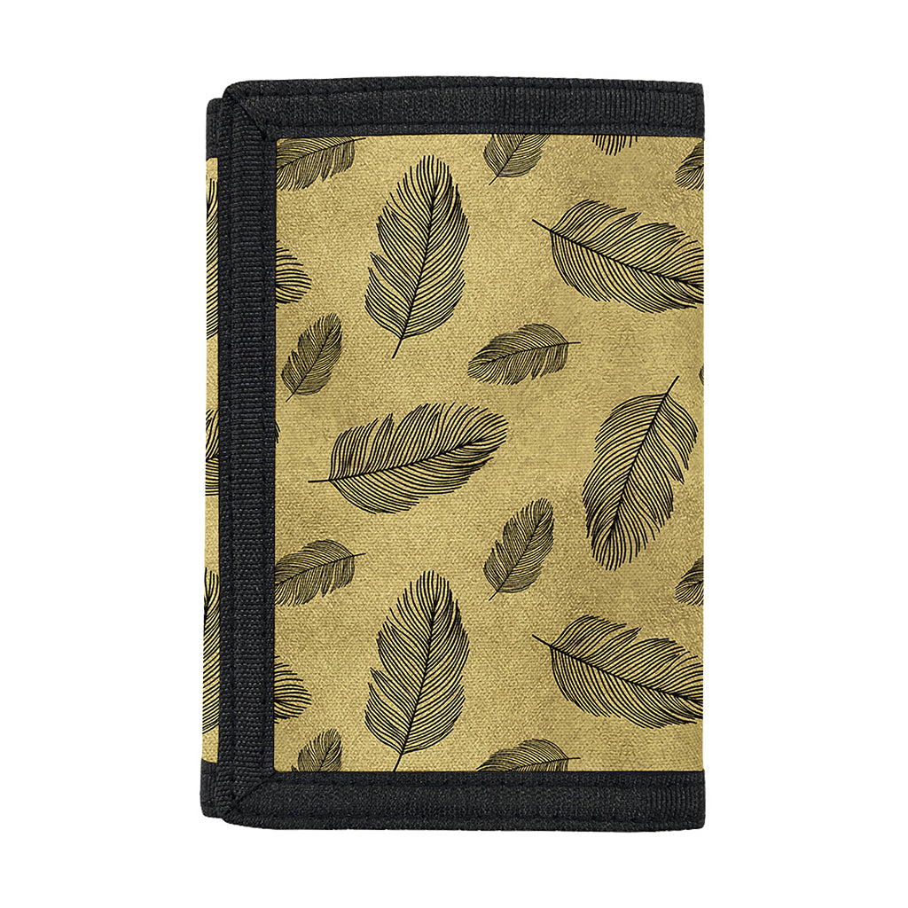 Black And Gold Feather Pattern Print Trifold Wallet