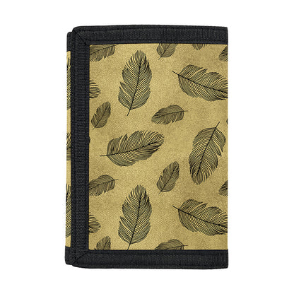 Black And Gold Feather Pattern Print Trifold Wallet