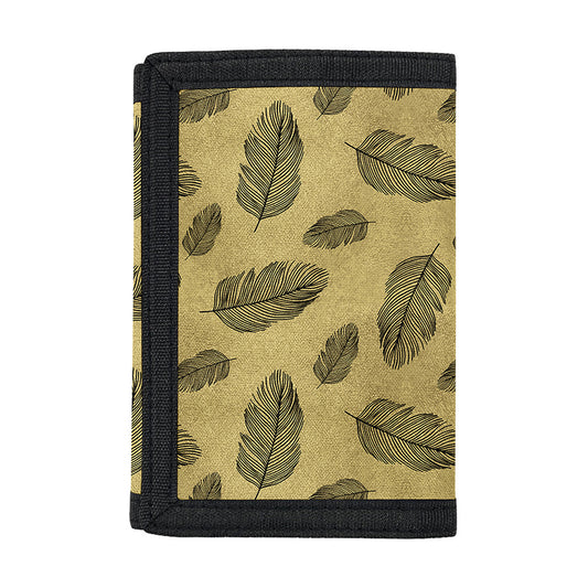 Black And Gold Feather Pattern Print Trifold Wallet