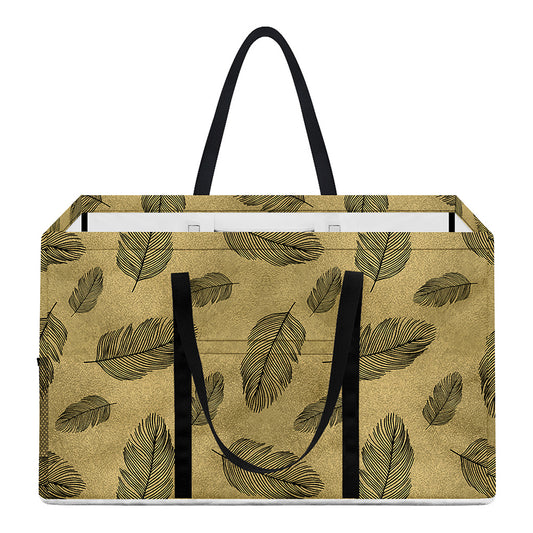 Black And Gold Feather Pattern Print Utility Tote Bag