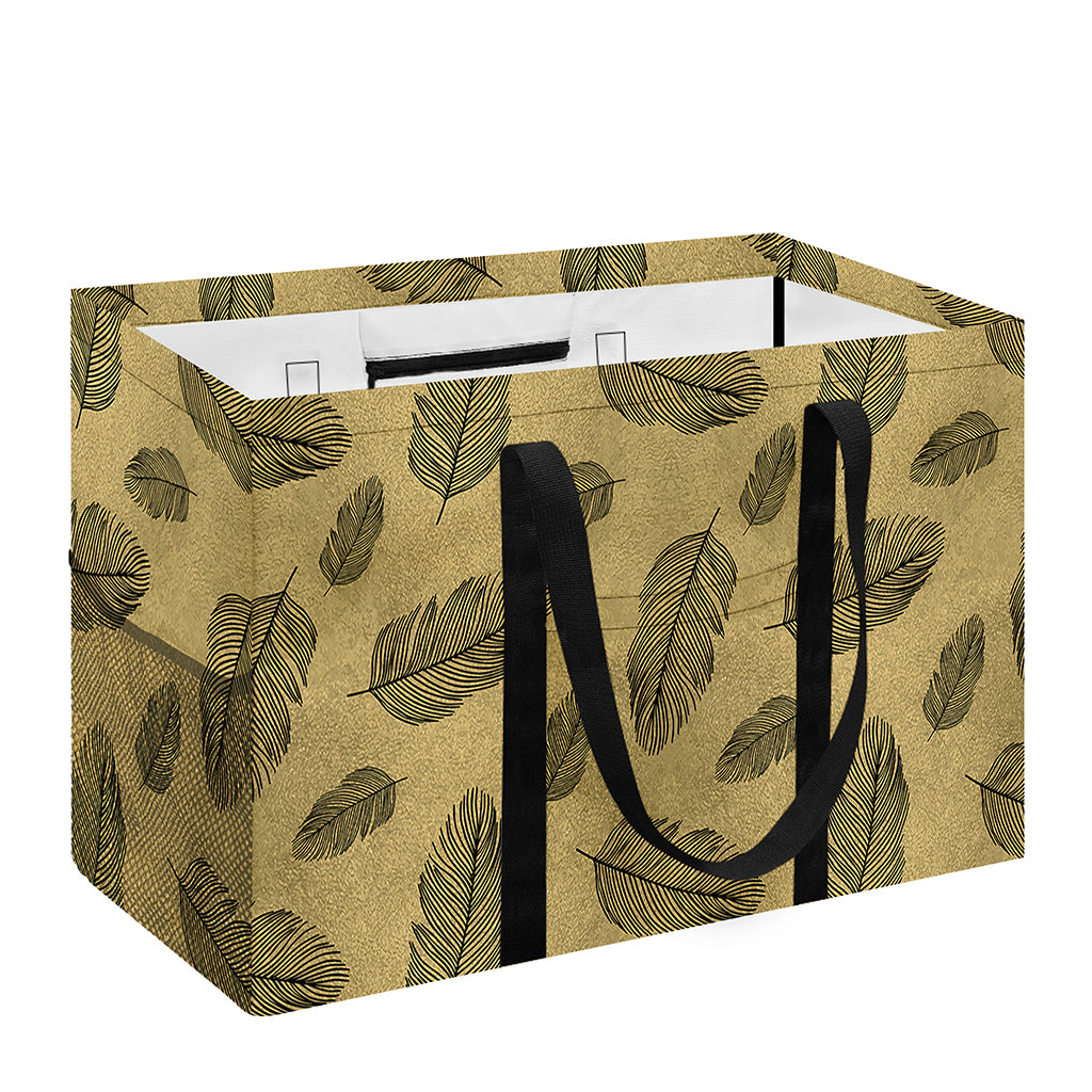 Black And Gold Feather Pattern Print Utility Tote Bag