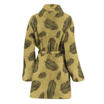 Black And Gold Feather Pattern Print Women's Bathrobe