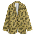 Black And Gold Feather Pattern Print Women's Cotton Blazer