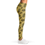 Black And Gold Feather Pattern Print Women's Leggings