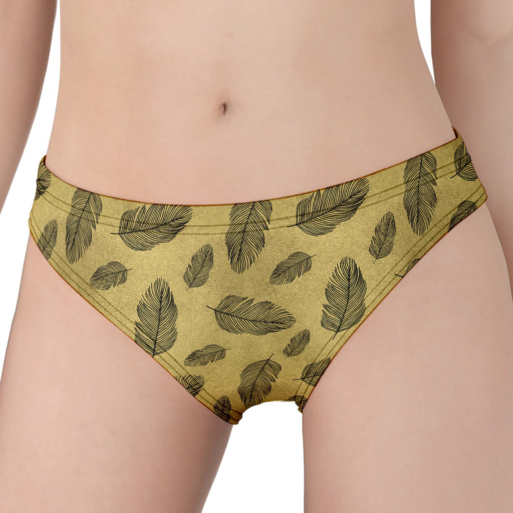 Black And Gold Feather Pattern Print Women's Panties