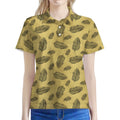 Black And Gold Feather Pattern Print Women's Polo Shirt