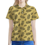 Black And Gold Feather Pattern Print Women's Polo Shirt